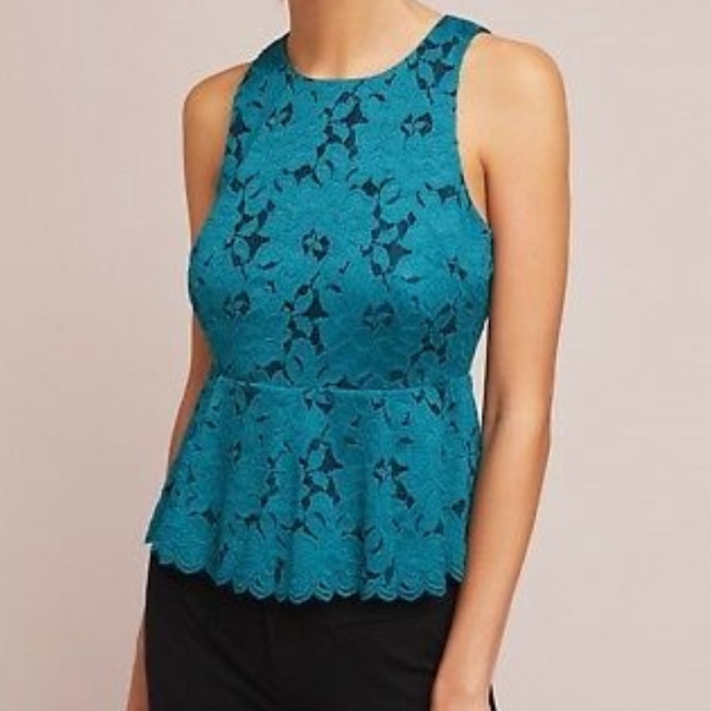 Anthropologie women’s teal peplum top size 4